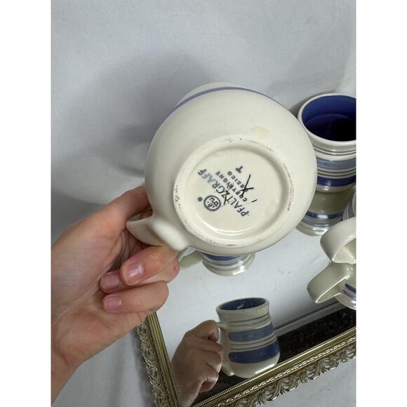 Set of Four Vintage Pfaltzgraff “Rio” Coffee Cups Blue and White Stoneware Mugs - Picture 4 of 8